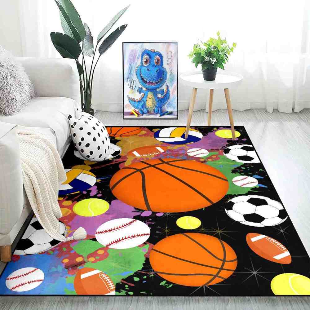 Flaming Ball Graphic Basketball Area Rug Man Cave | CozyLil