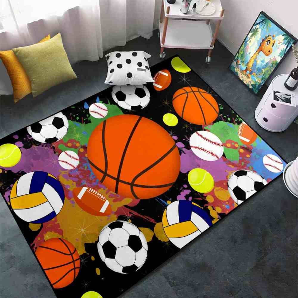 Flaming Ball Graphic Basketball Area Rug Man Cave | CozyLil
