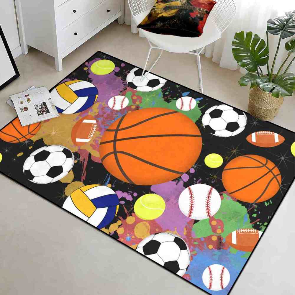 Flaming Ball Graphic Basketball Area Rug Man Cave | CozyLil