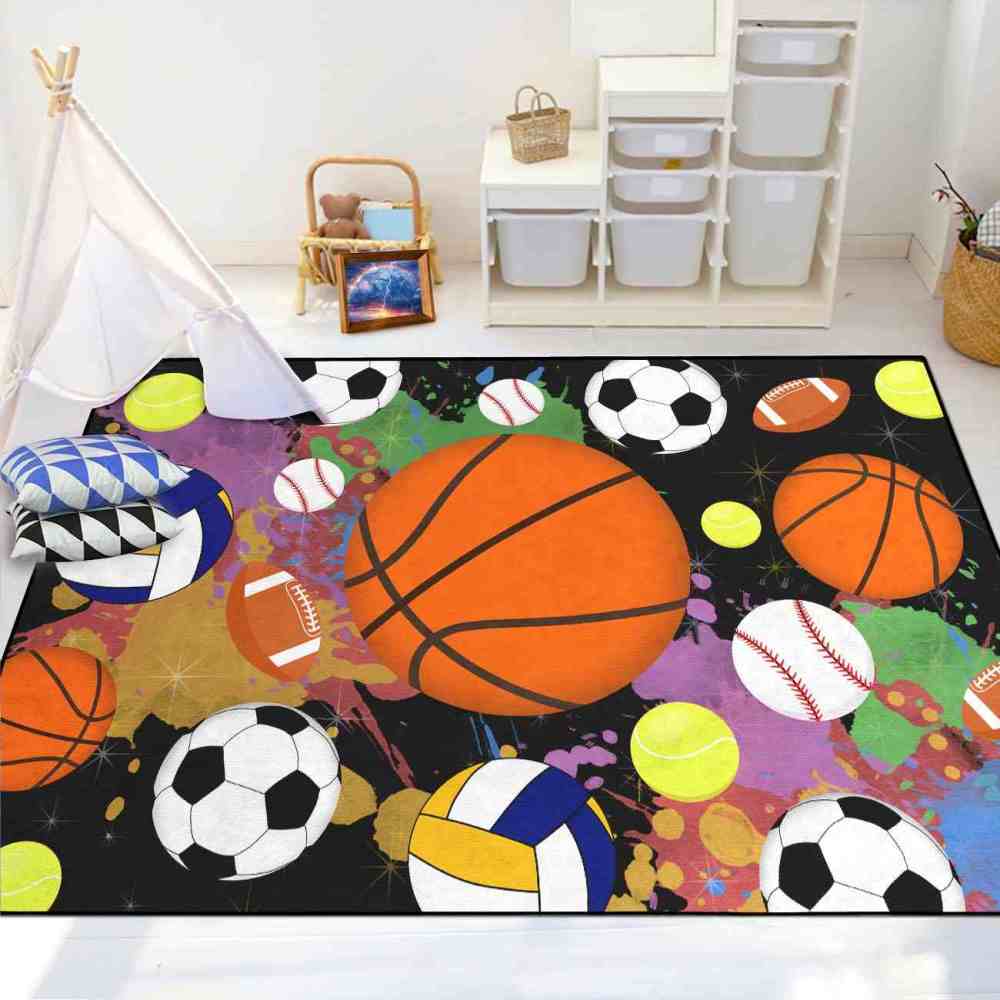 Flaming Ball Graphic Basketball Area Rug Man Cave | CozyLil