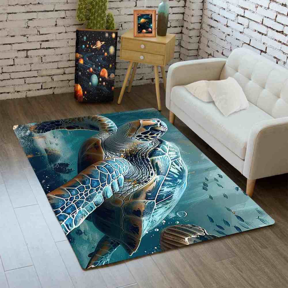 Realistic Ocean Sea Turtle Area Rug Underwater Coastal Decor | CozyLil