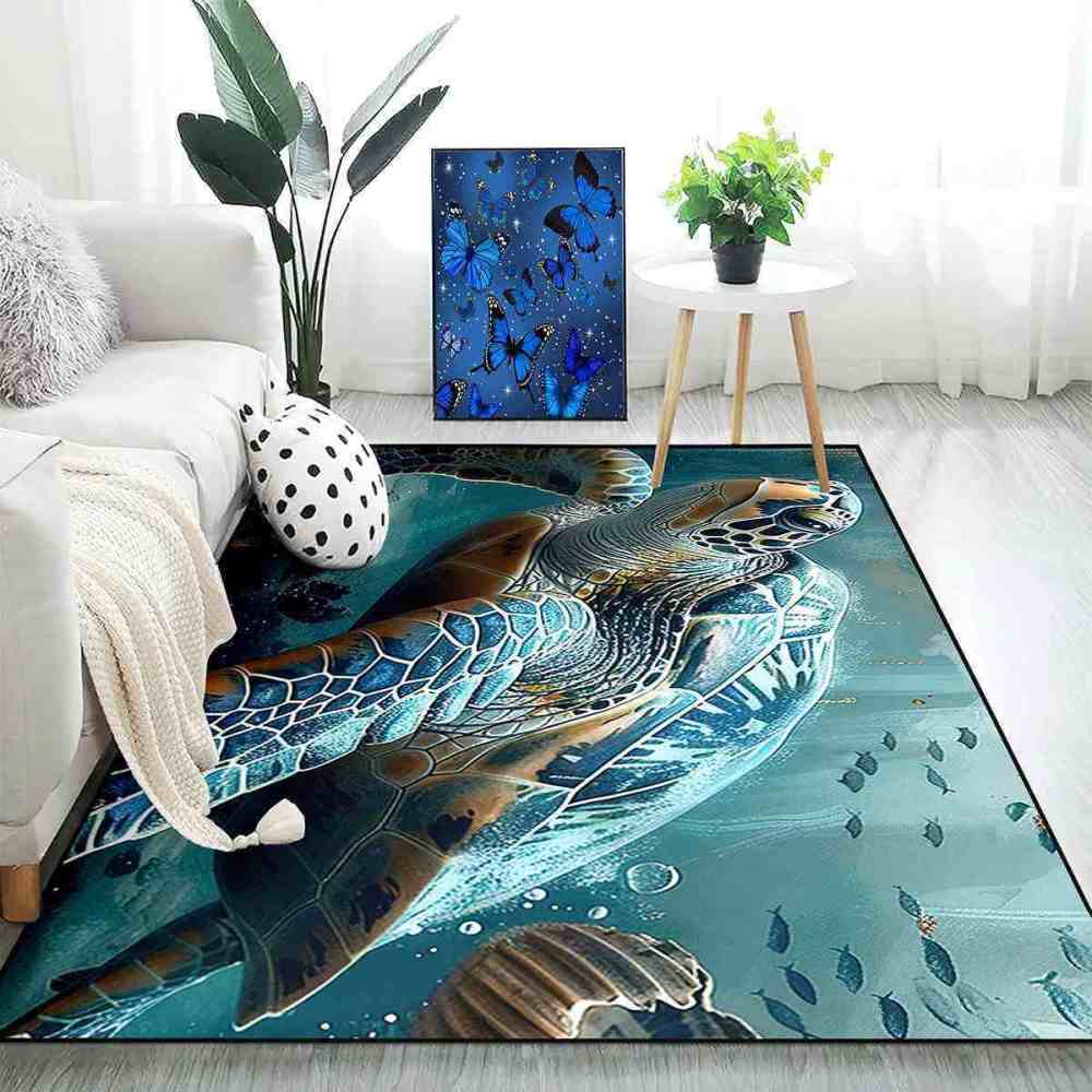 Realistic Ocean Sea Turtle Area Rug Underwater Coastal Decor | CozyLil