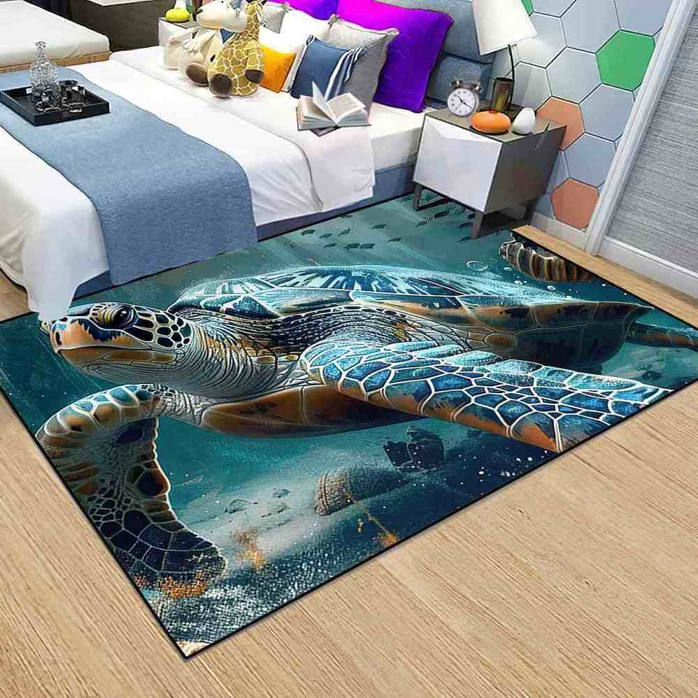 Realistic Ocean Sea Turtle Area Rug Underwater Coastal Decor | CozyLil