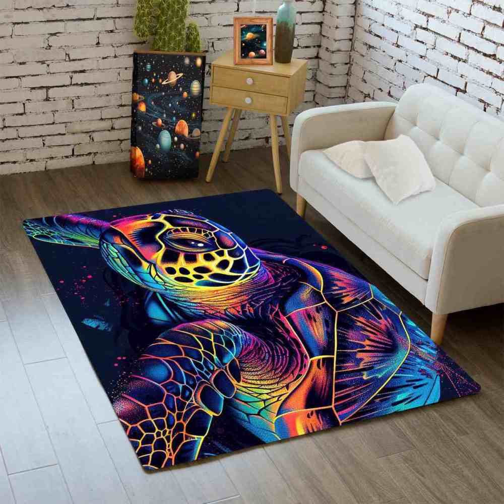 Vibrant Abstract Sea Turtle Area Rug Colorful Teen Room Decor | CozyLil