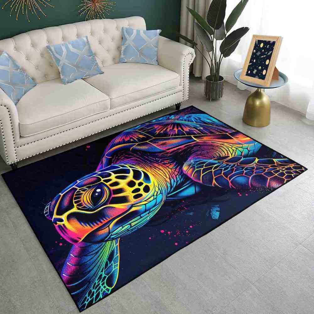 Vibrant Abstract Sea Turtle Area Rug Colorful Teen Room Decor | CozyLil