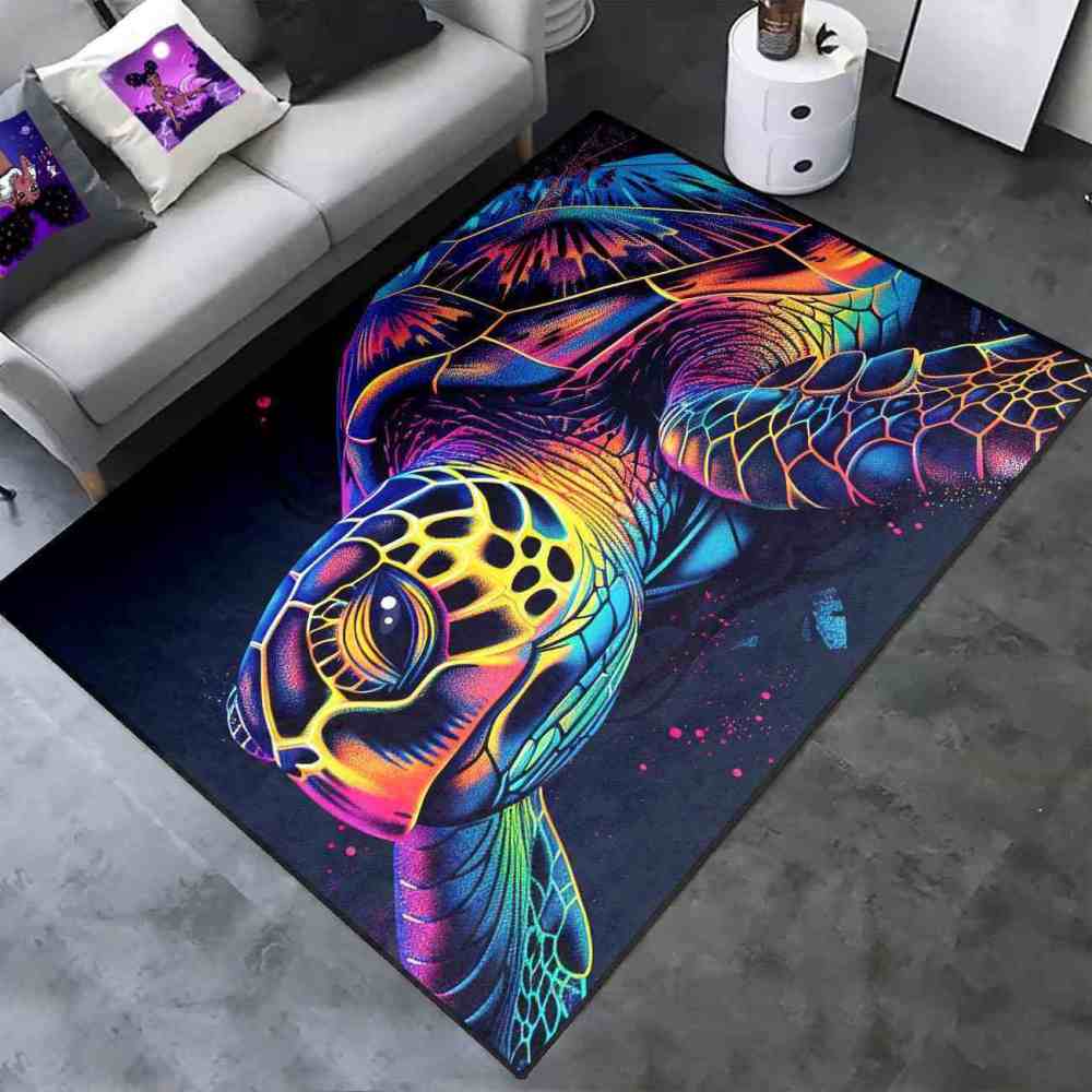 Vibrant Abstract Sea Turtle Area Rug Colorful Teen Room Decor | CozyLil