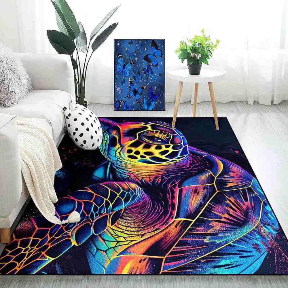 Vibrant Abstract Sea Turtle Area Rug Colorful Teen Room Decor | CozyLil