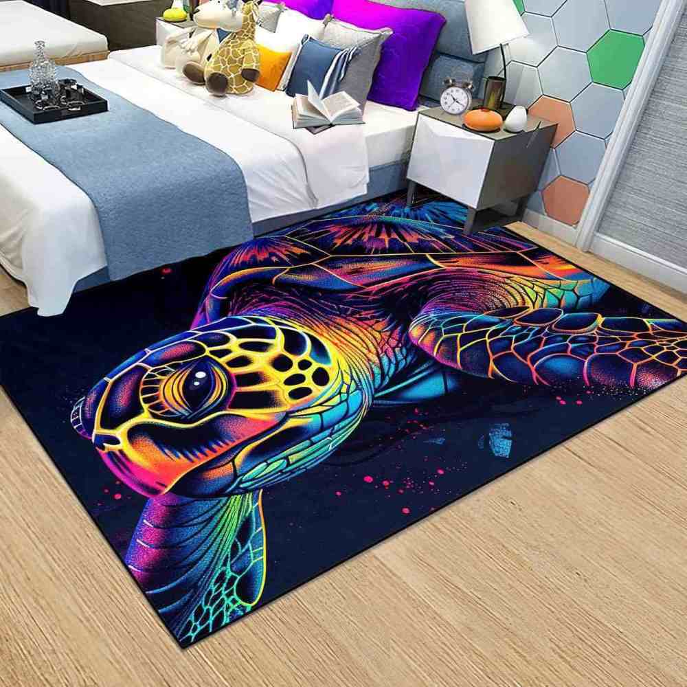 Vibrant Abstract Sea Turtle Area Rug Colorful Teen Room Decor | CozyLil