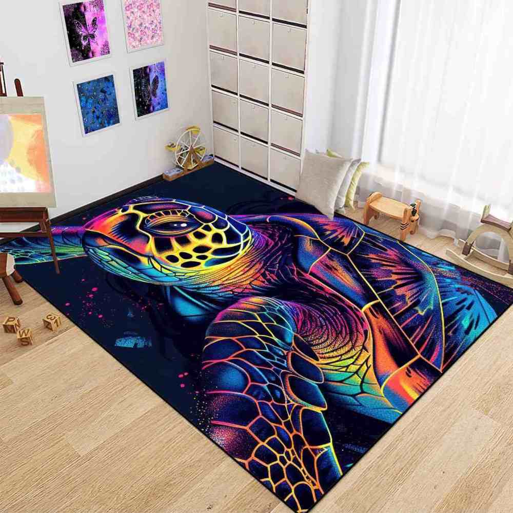 Vibrant Abstract Sea Turtle Area Rug Colorful Teen Room Decor | CozyLil