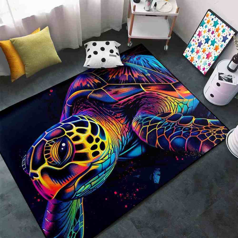Vibrant Abstract Sea Turtle Area Rug Colorful Teen Room Decor | CozyLil