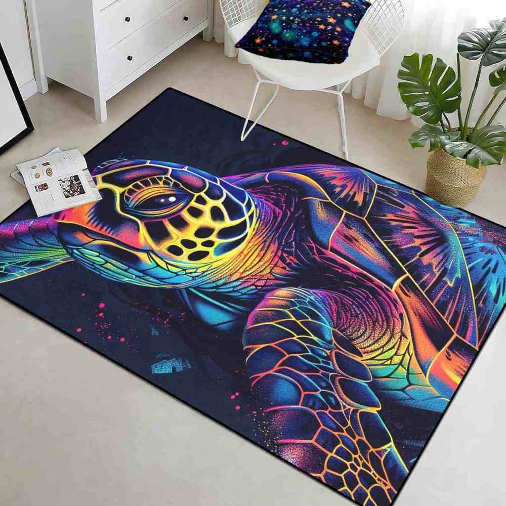 Vibrant Abstract Sea Turtle Area Rug Colorful Teen Room Decor | CozyLil