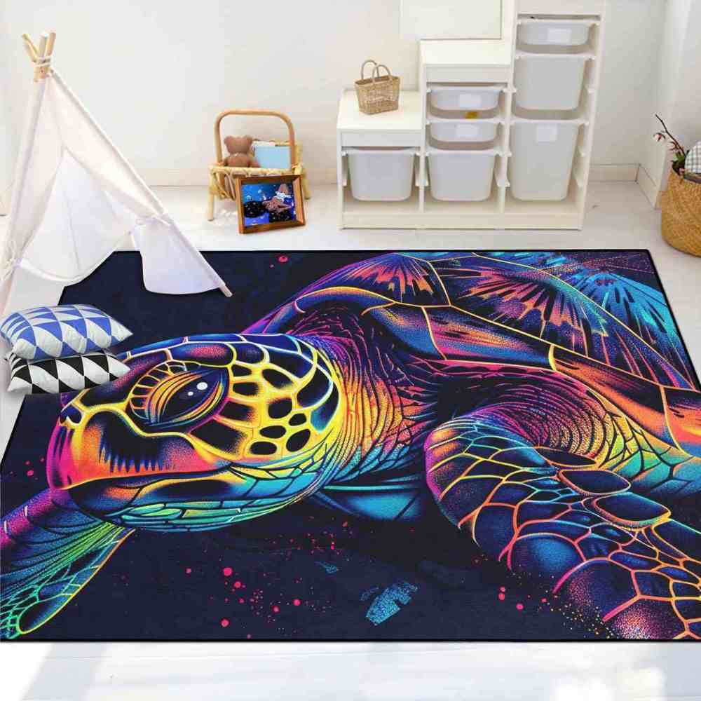 Vibrant Abstract Sea Turtle Area Rug Colorful Teen Room Decor | CozyLil