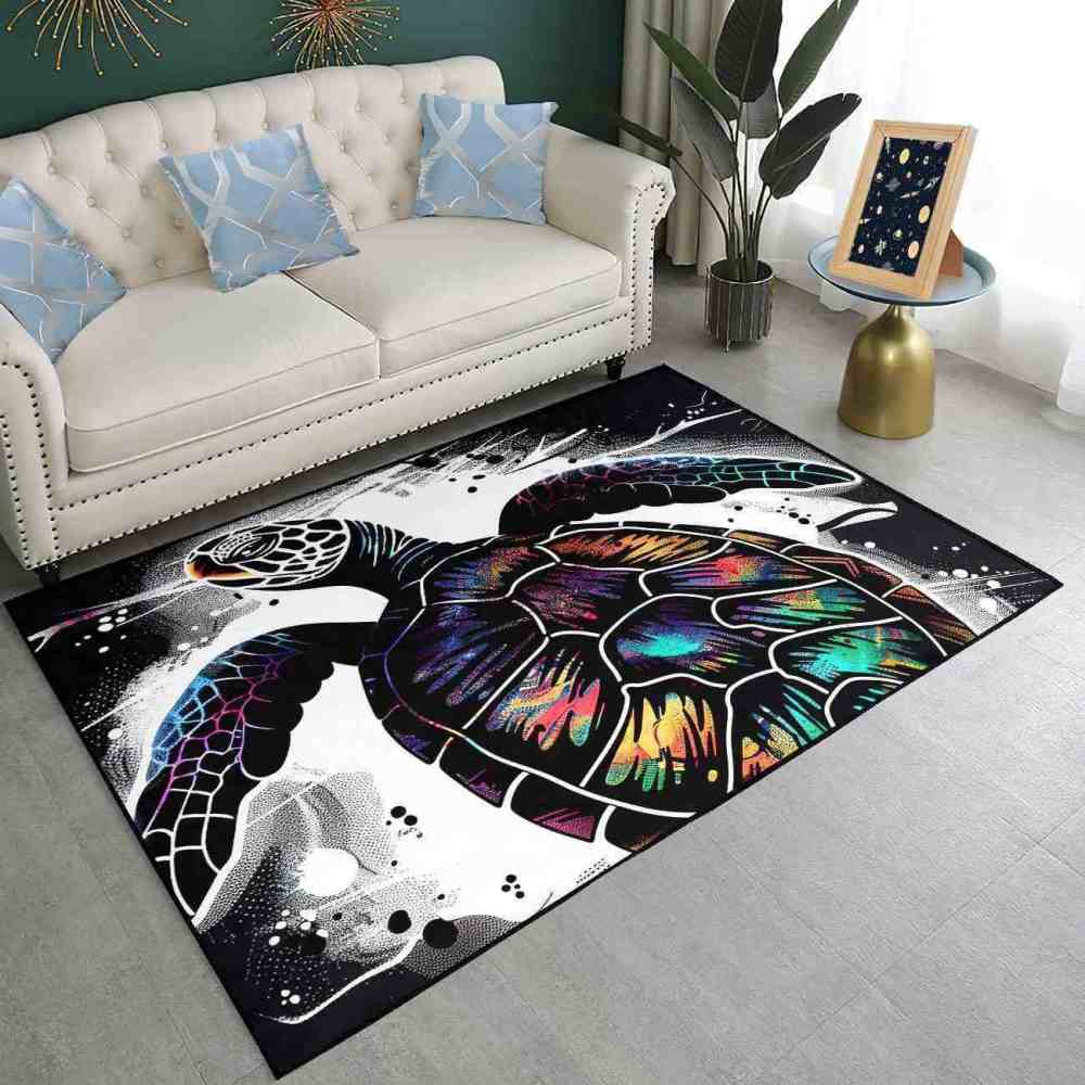 Cosmic Silhouette Sea Turtle Area Rug Dark Aesthetic Gamer Room | CozyLil
