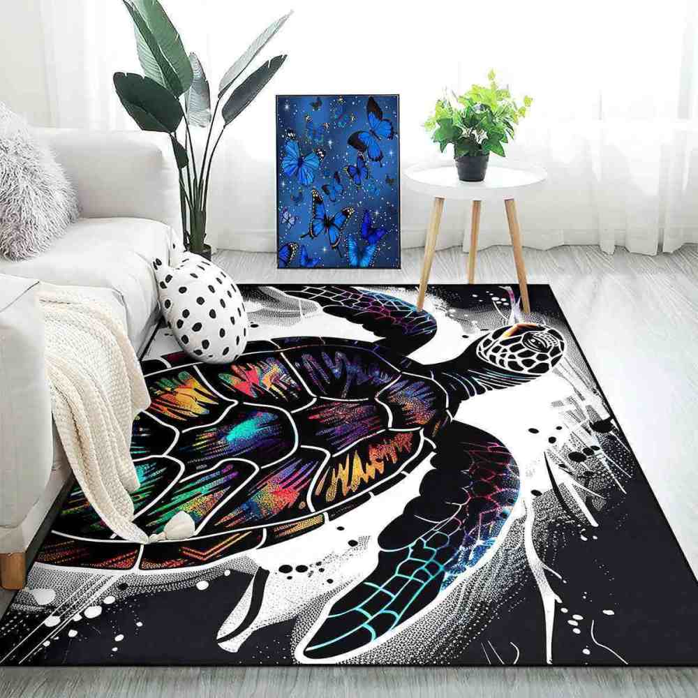 Cosmic Silhouette Sea Turtle Area Rug Dark Aesthetic Gamer Room | CozyLil