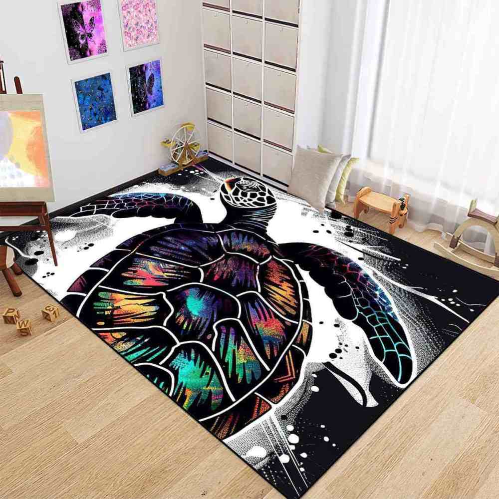 Cosmic Silhouette Sea Turtle Area Rug Dark Aesthetic Gamer Room | CozyLil