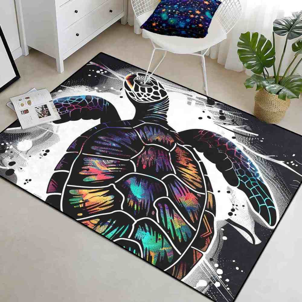 Cosmic Silhouette Sea Turtle Area Rug Dark Aesthetic Gamer Room | CozyLil
