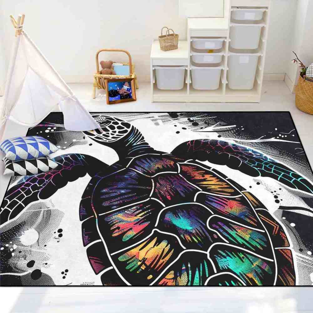 Cosmic Silhouette Sea Turtle Area Rug Dark Aesthetic Gamer Room | CozyLil