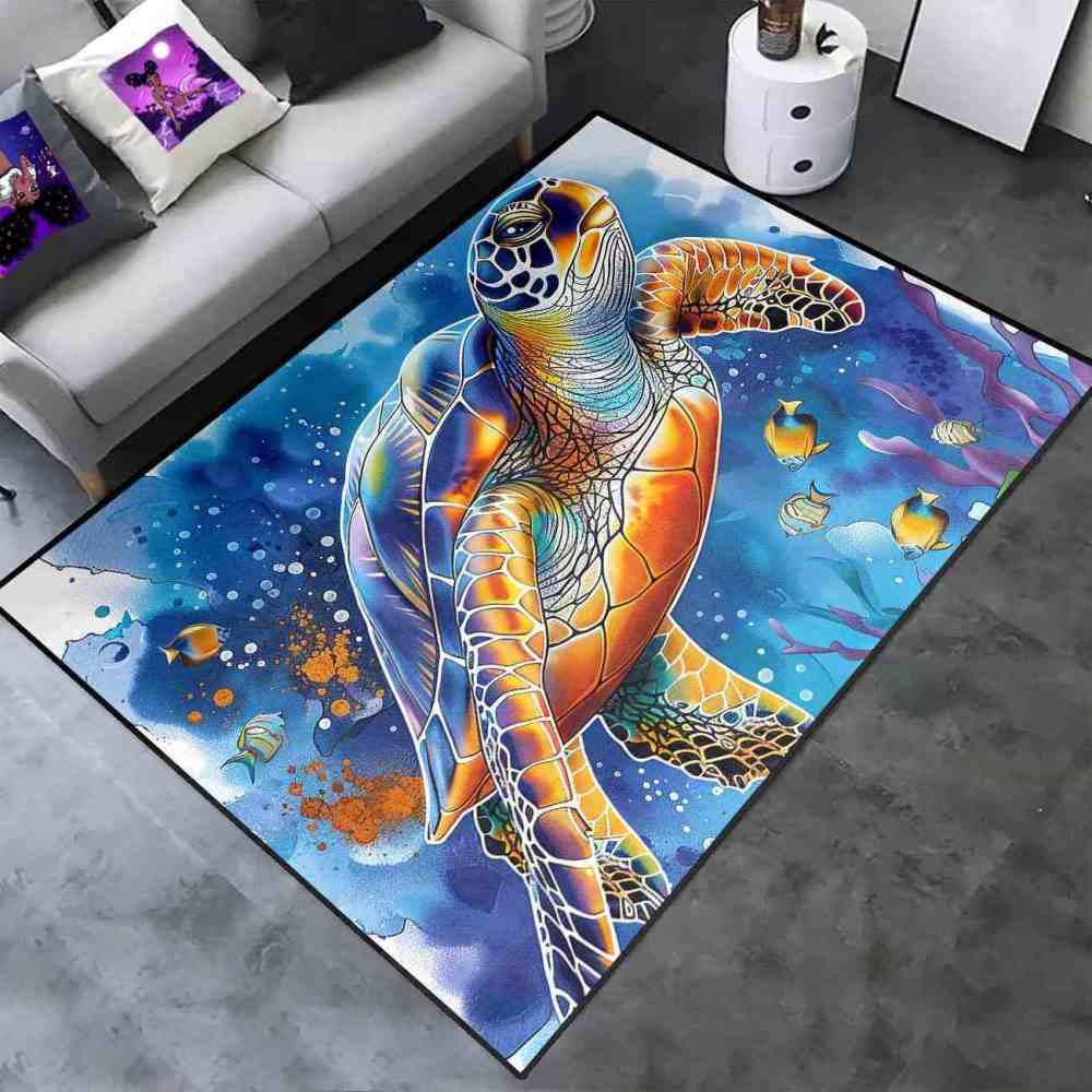 Watercolor Sea Turtle Ocean Area Rug Coastal Room Decor | CozyLil