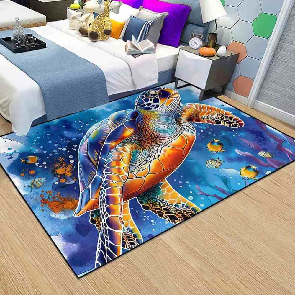 Watercolor Sea Turtle Ocean Area Rug Coastal Room Decor | CozyLil