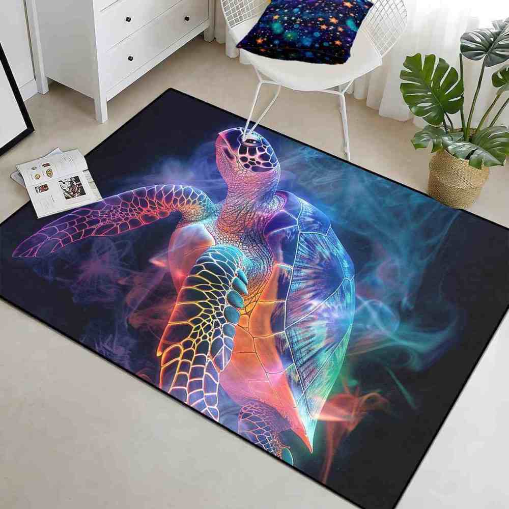 Colorful Geometric Sea Turtle Area Rug Modern Home Decor | CozyLil
