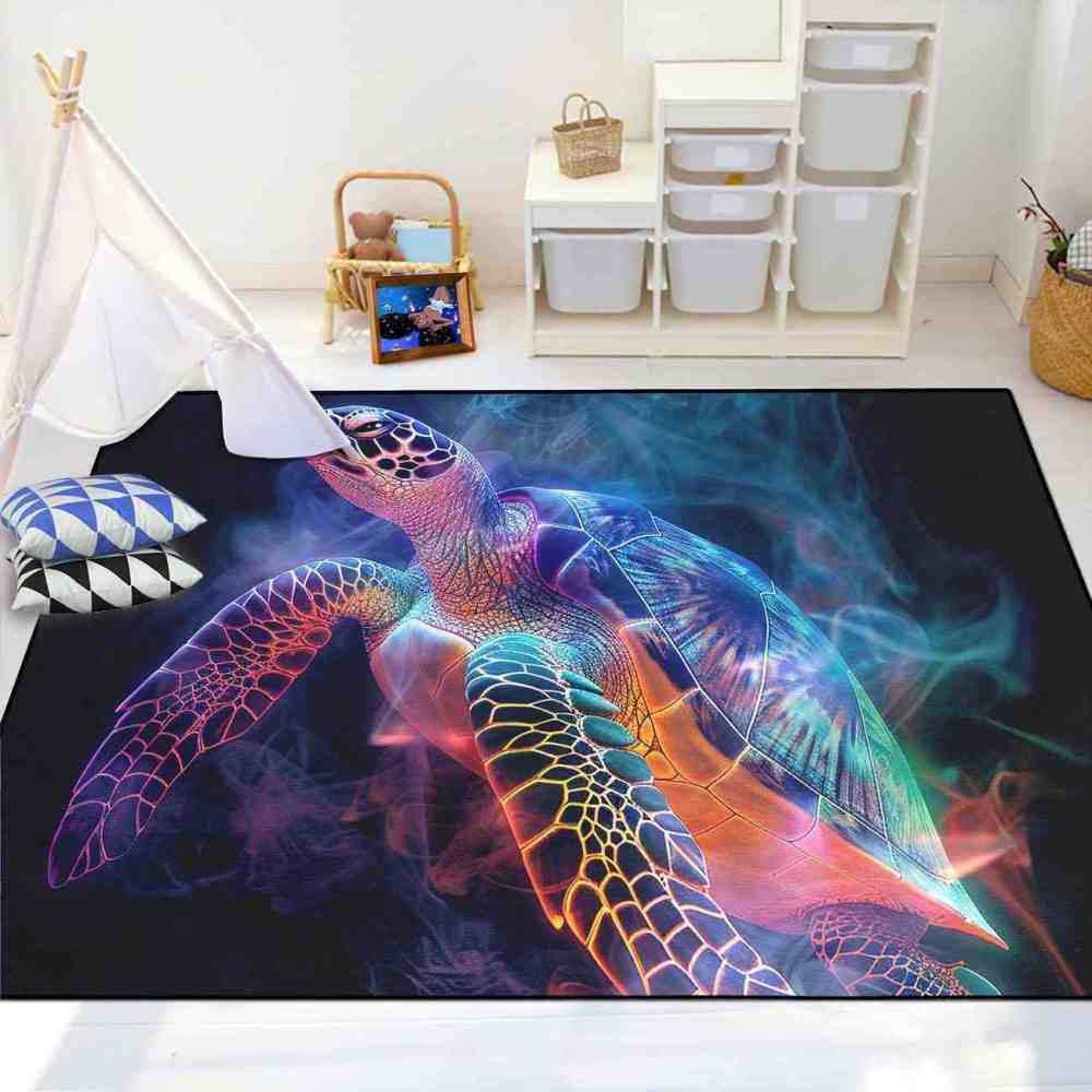 Colorful Geometric Sea Turtle Area Rug Modern Home Decor | CozyLil