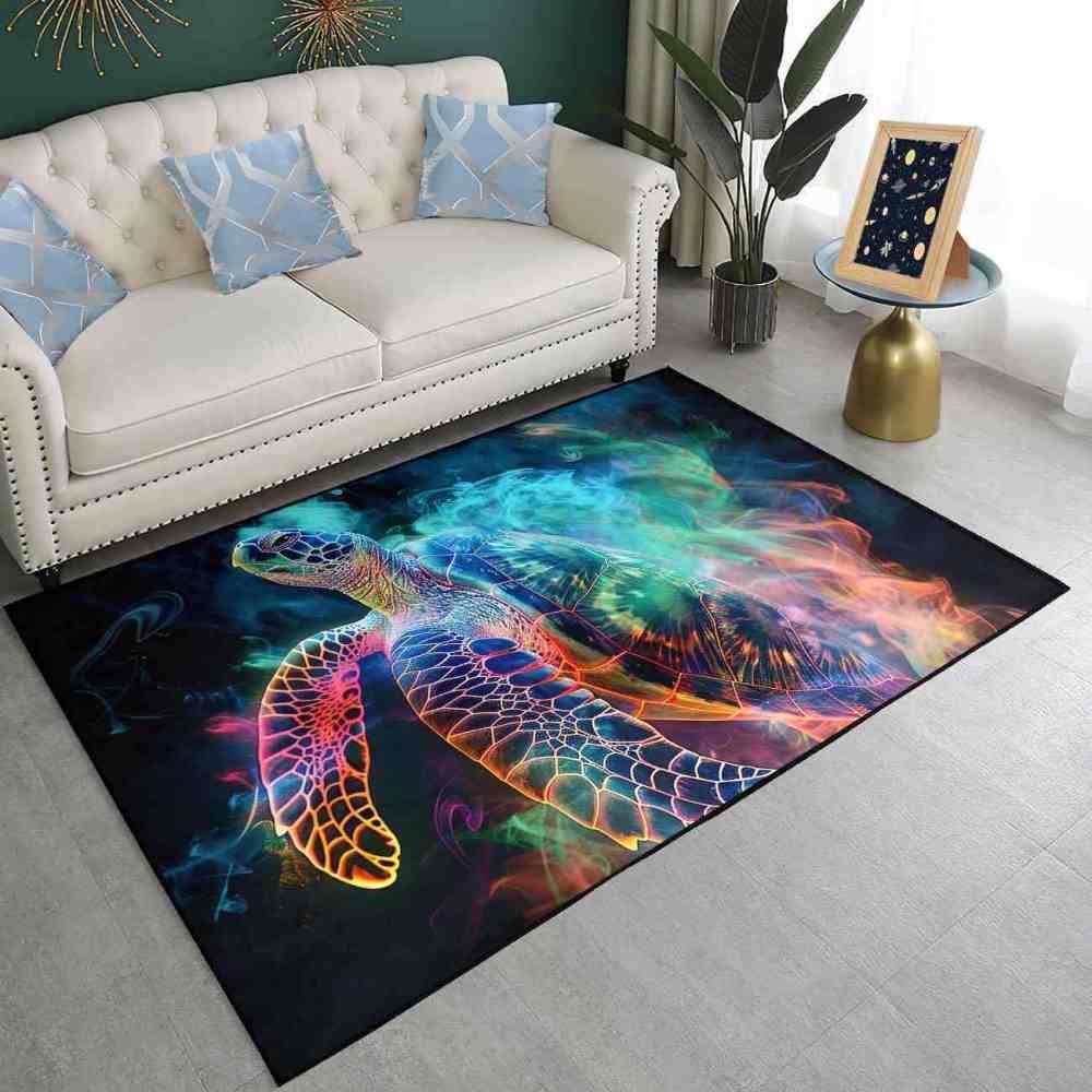 Rainbow Ethereal Sea Turtle Area Rug Creative Room Decor | CozyLil