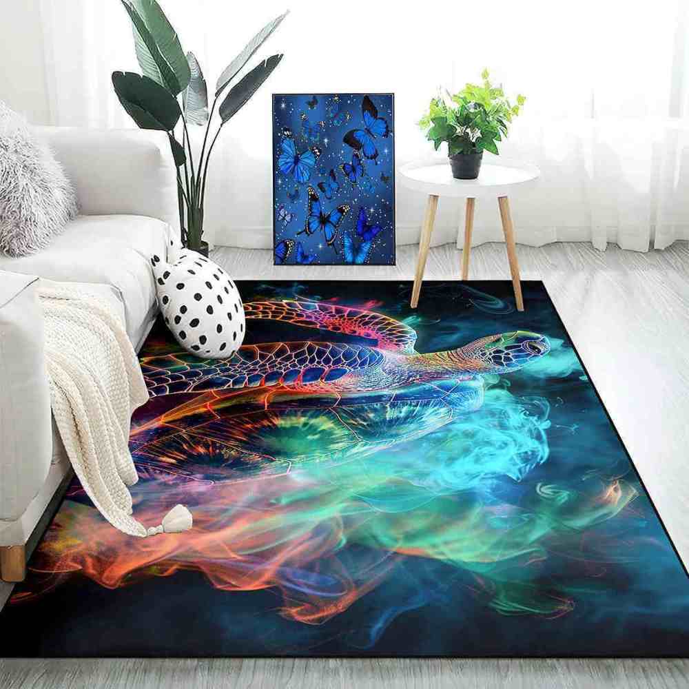 Rainbow Ethereal Sea Turtle Area Rug Creative Room Decor | CozyLil