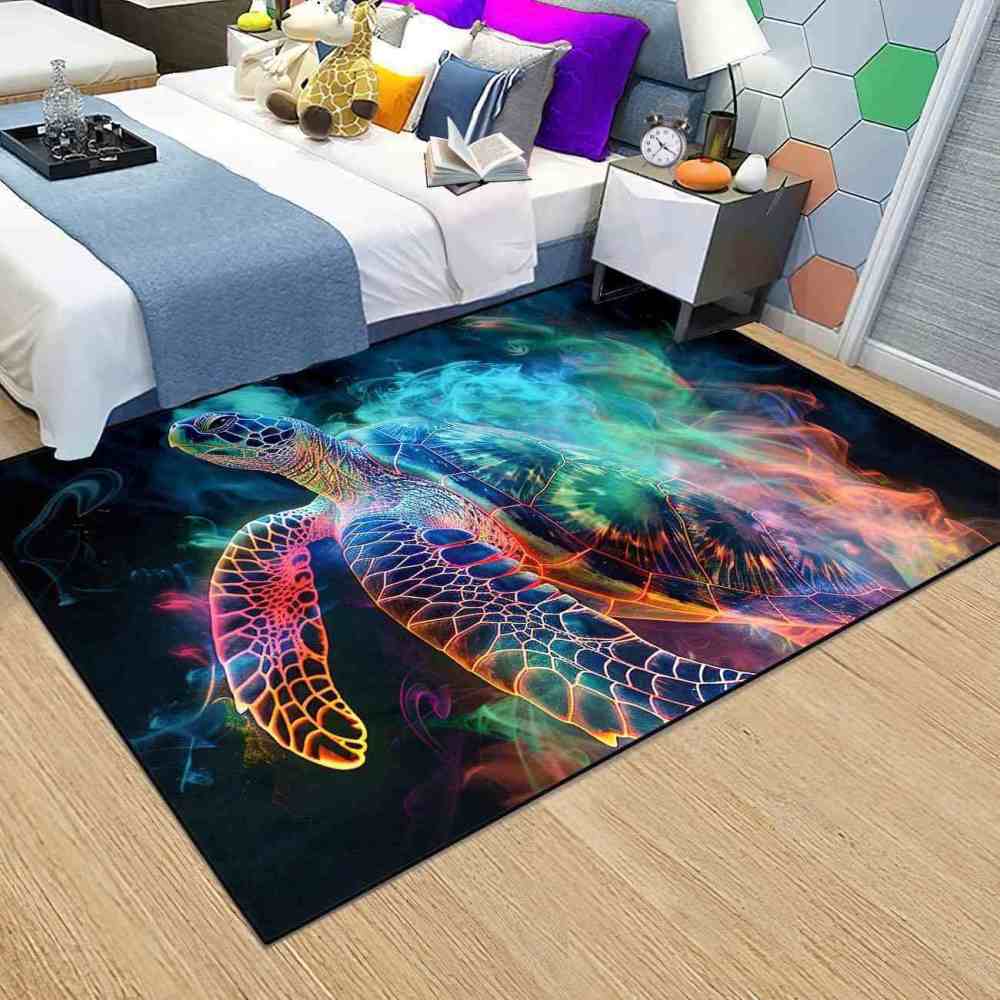 Rainbow Ethereal Sea Turtle Area Rug Creative Room Decor | CozyLil