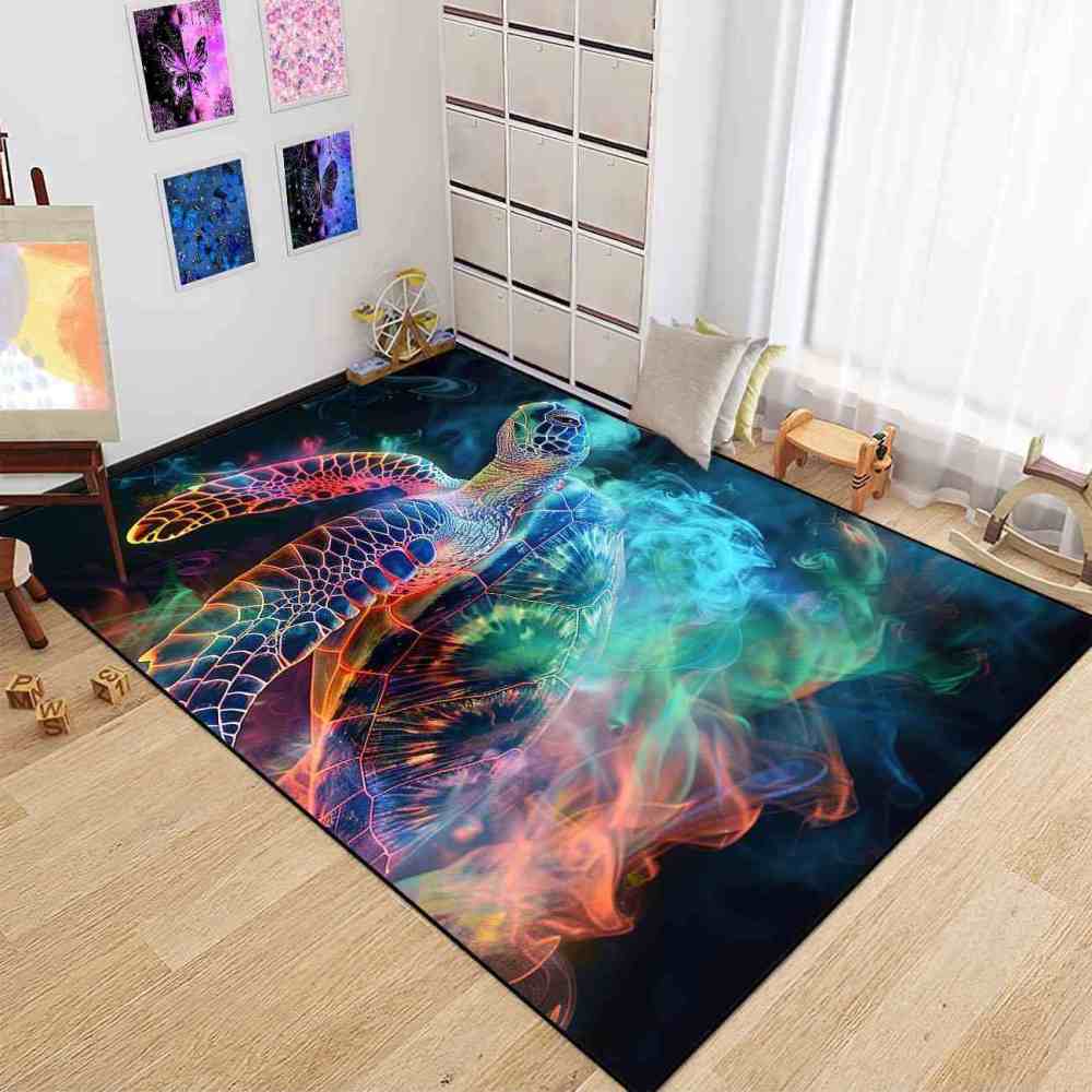 Rainbow Ethereal Sea Turtle Area Rug Creative Room Decor | CozyLil
