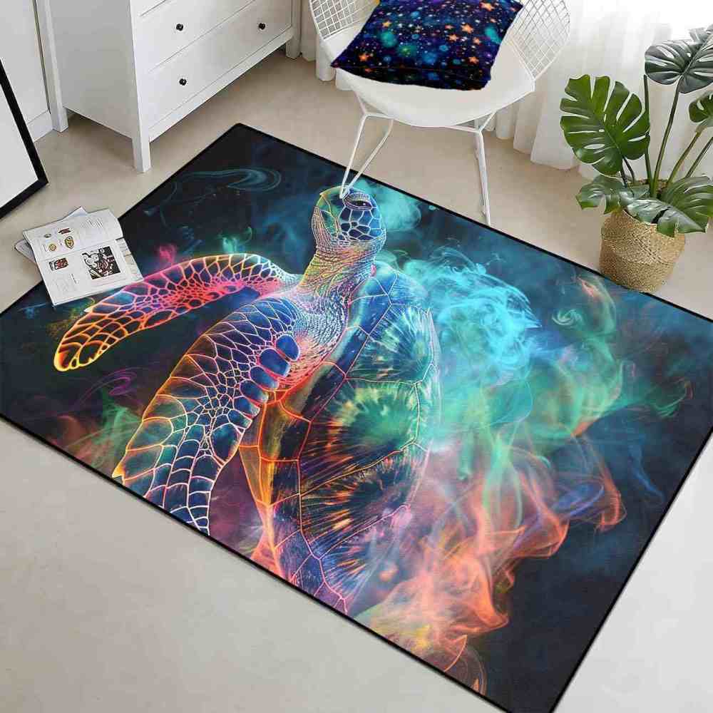 Rainbow Ethereal Sea Turtle Area Rug Creative Room Decor | CozyLil