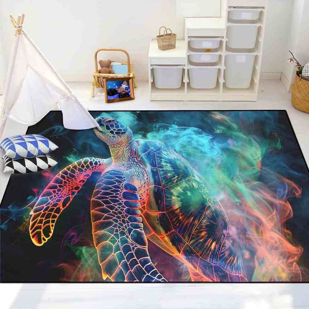 Rainbow Ethereal Sea Turtle Area Rug Creative Room Decor | CozyLil