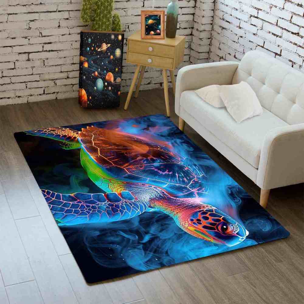 Abstract Vibrant Sea Turtle Area Rug Teen Room Decor | CozyLil