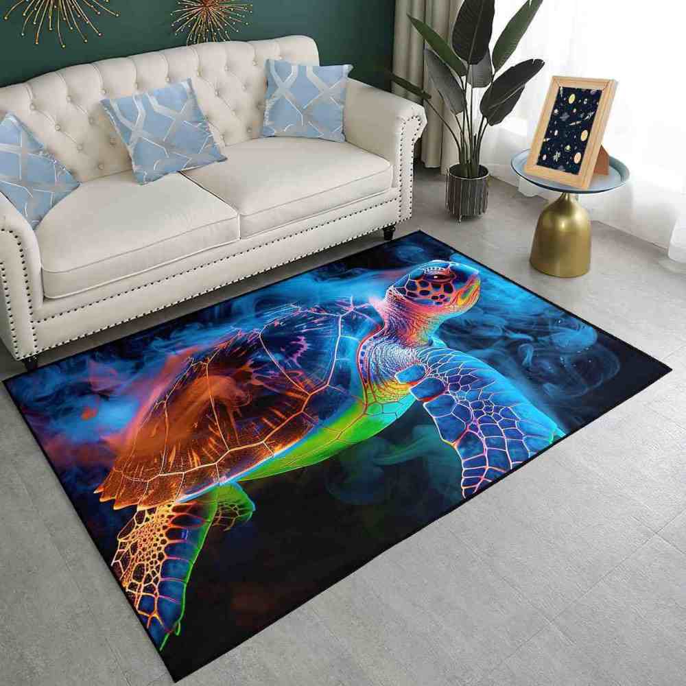 Abstract Vibrant Sea Turtle Area Rug Teen Room Decor | CozyLil