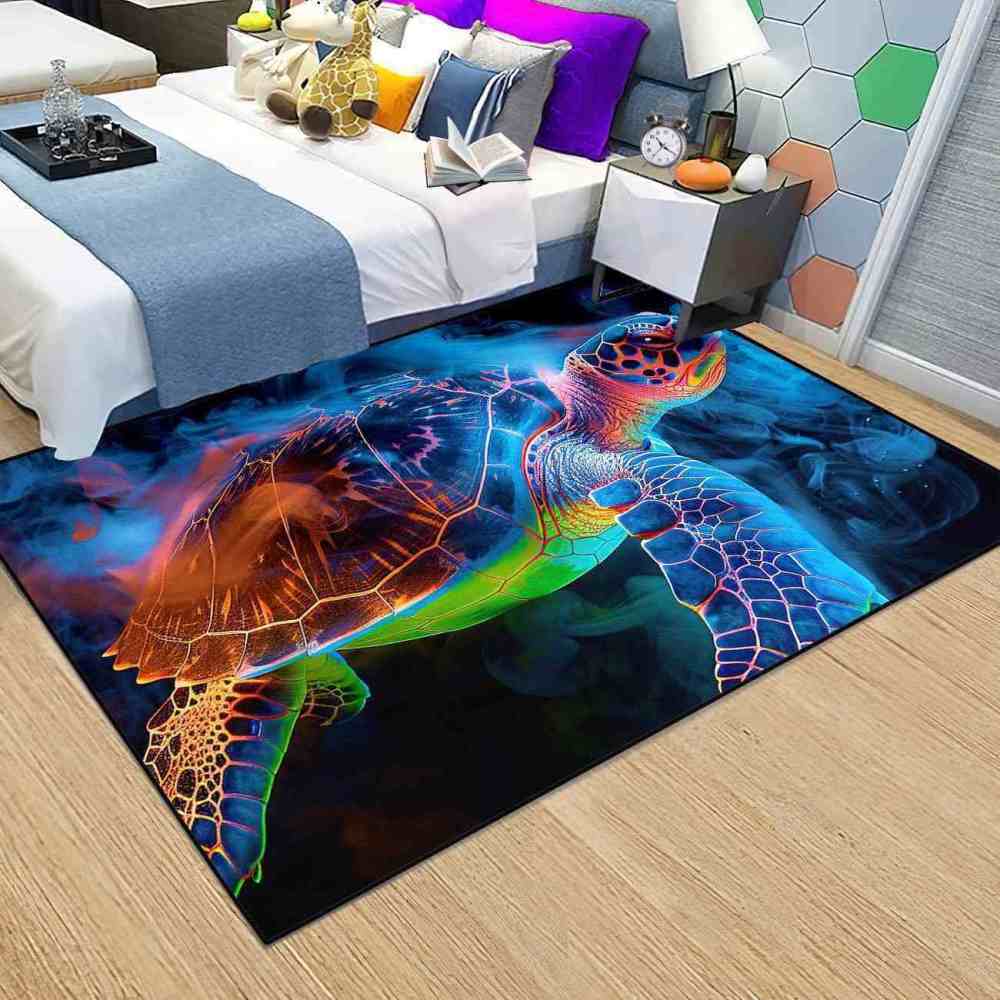 Abstract Vibrant Sea Turtle Area Rug Teen Room Decor | CozyLil