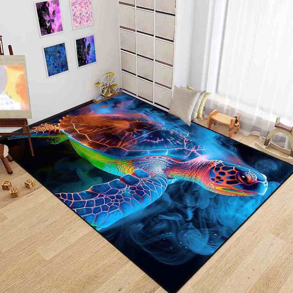 Abstract Vibrant Sea Turtle Area Rug Teen Room Decor | CozyLil