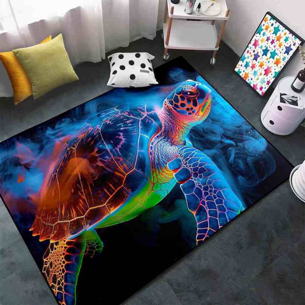 Abstract Vibrant Sea Turtle Area Rug Teen Room Decor | CozyLil