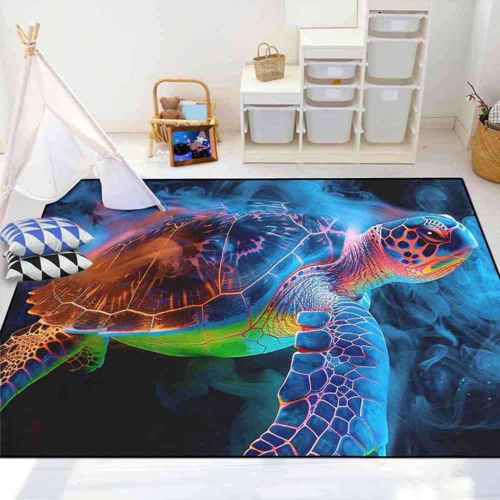Abstract Vibrant Sea Turtle Area Rug Teen Room Decor | CozyLil