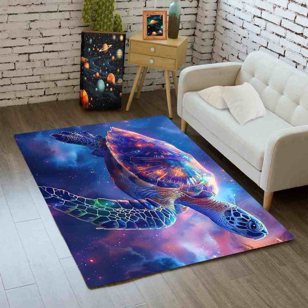 Cosmic Galaxy Sea Turtle Area Rug Sci-Fi Gamer Room | CozyLil