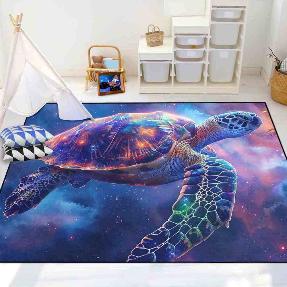 Cosmic Galaxy Sea Turtle Area Rug Sci-Fi Gamer Room | CozyLil