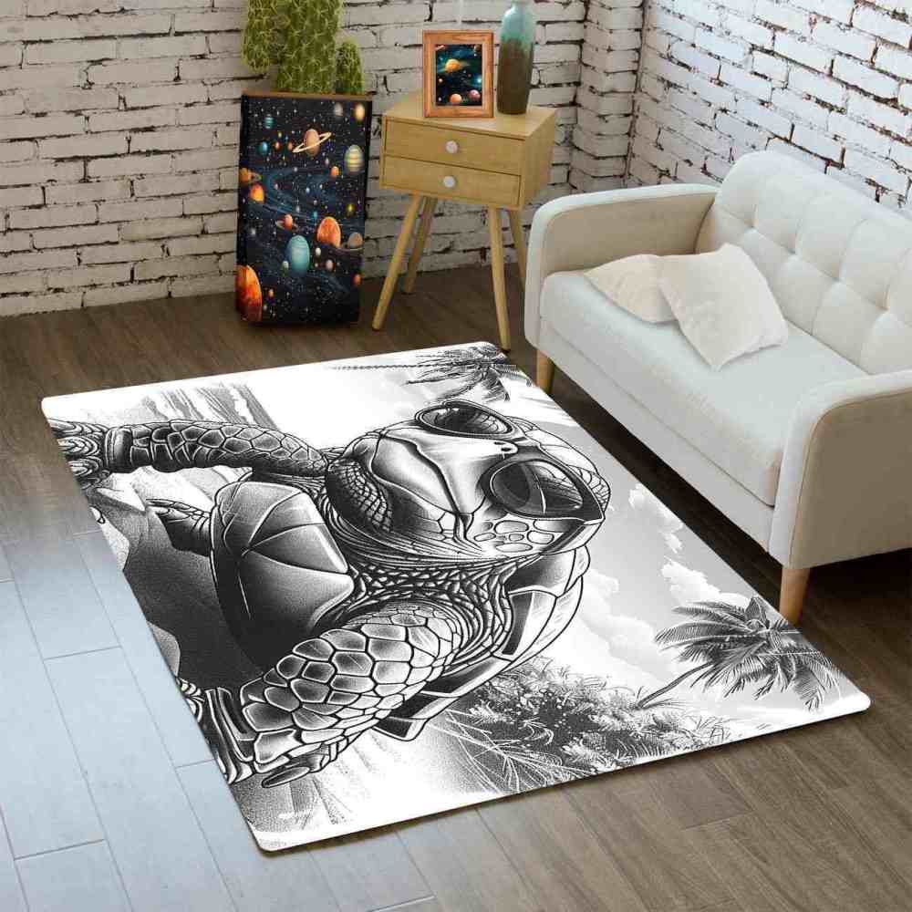 Cool Sunglasses Sea Turtle Area Rug Retro Dorm Decor | CozyLil