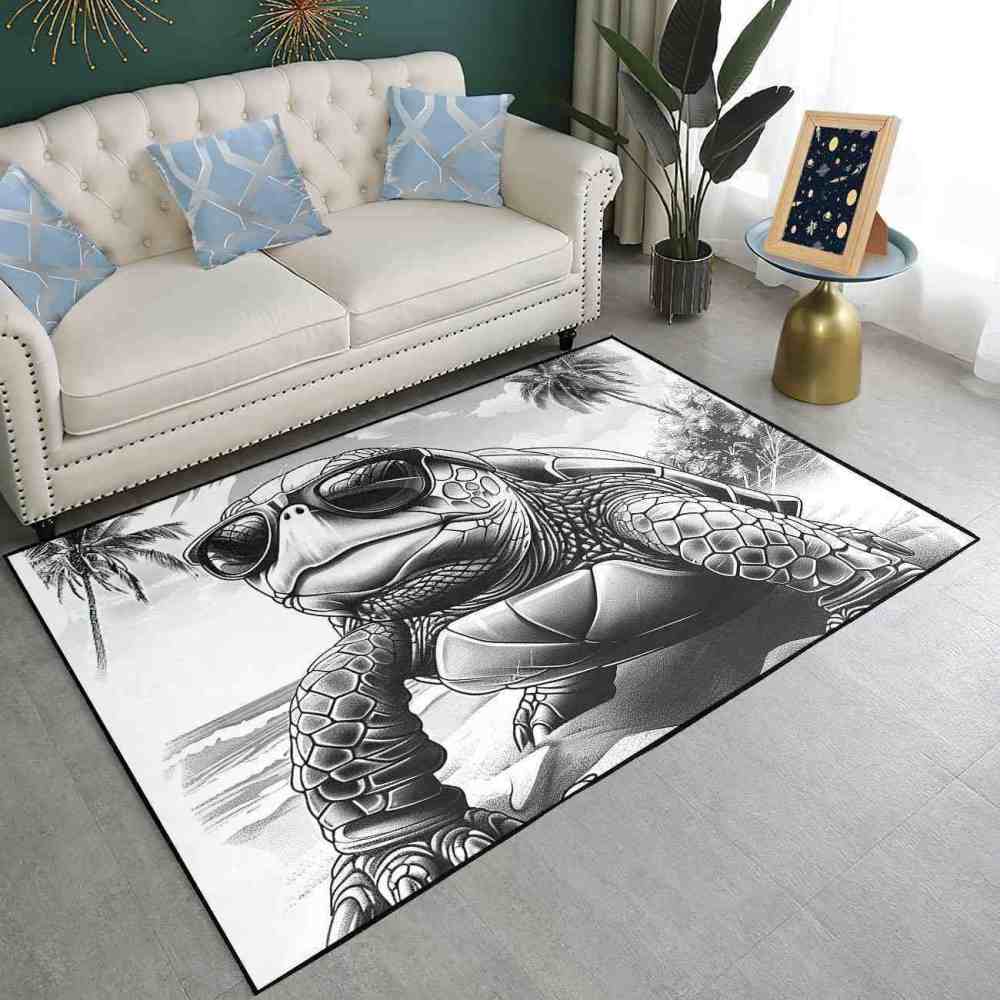 Cool Sunglasses Sea Turtle Area Rug Retro Dorm Decor | CozyLil