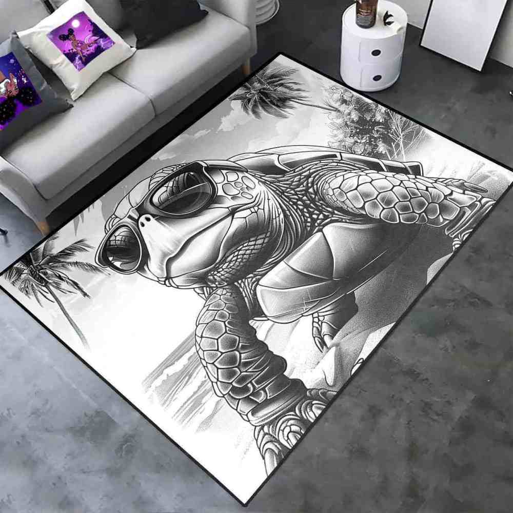 Cool Sunglasses Sea Turtle Area Rug Retro Dorm Decor | CozyLil