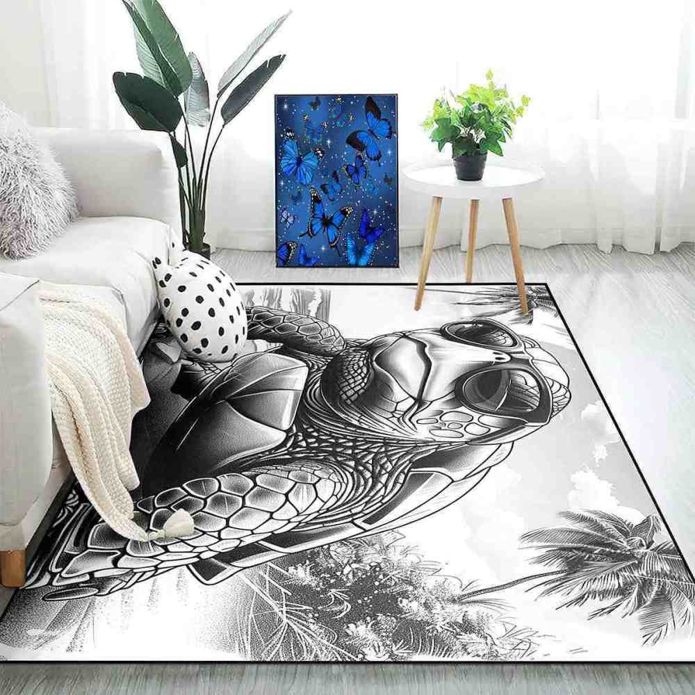 Cool Sunglasses Sea Turtle Area Rug Retro Dorm Decor | CozyLil