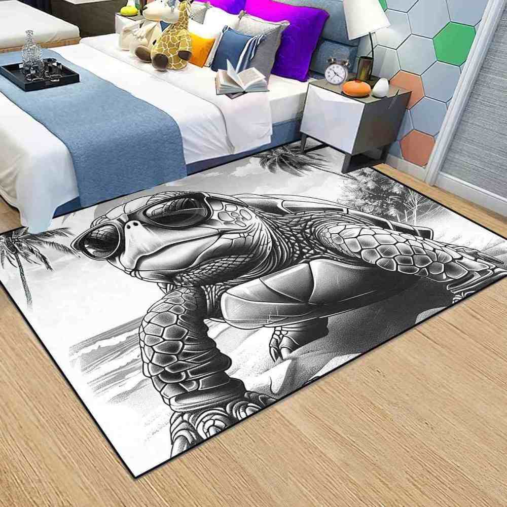 Cool Sunglasses Sea Turtle Area Rug Retro Dorm Decor | CozyLil