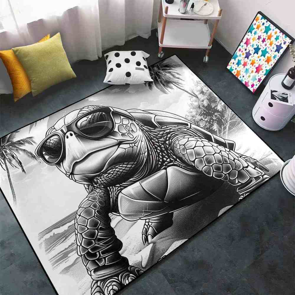 Cool Sunglasses Sea Turtle Area Rug Retro Dorm Decor | CozyLil