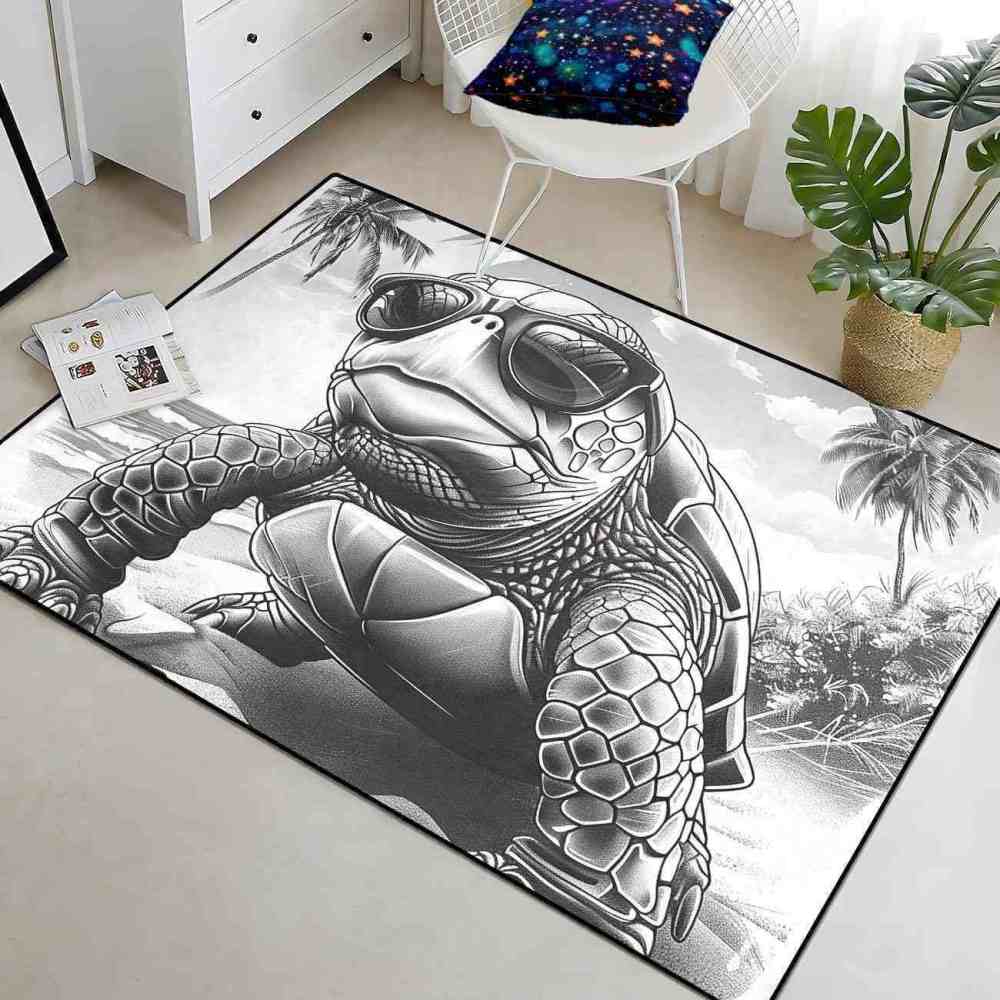 Cool Sunglasses Sea Turtle Area Rug Retro Dorm Decor | CozyLil