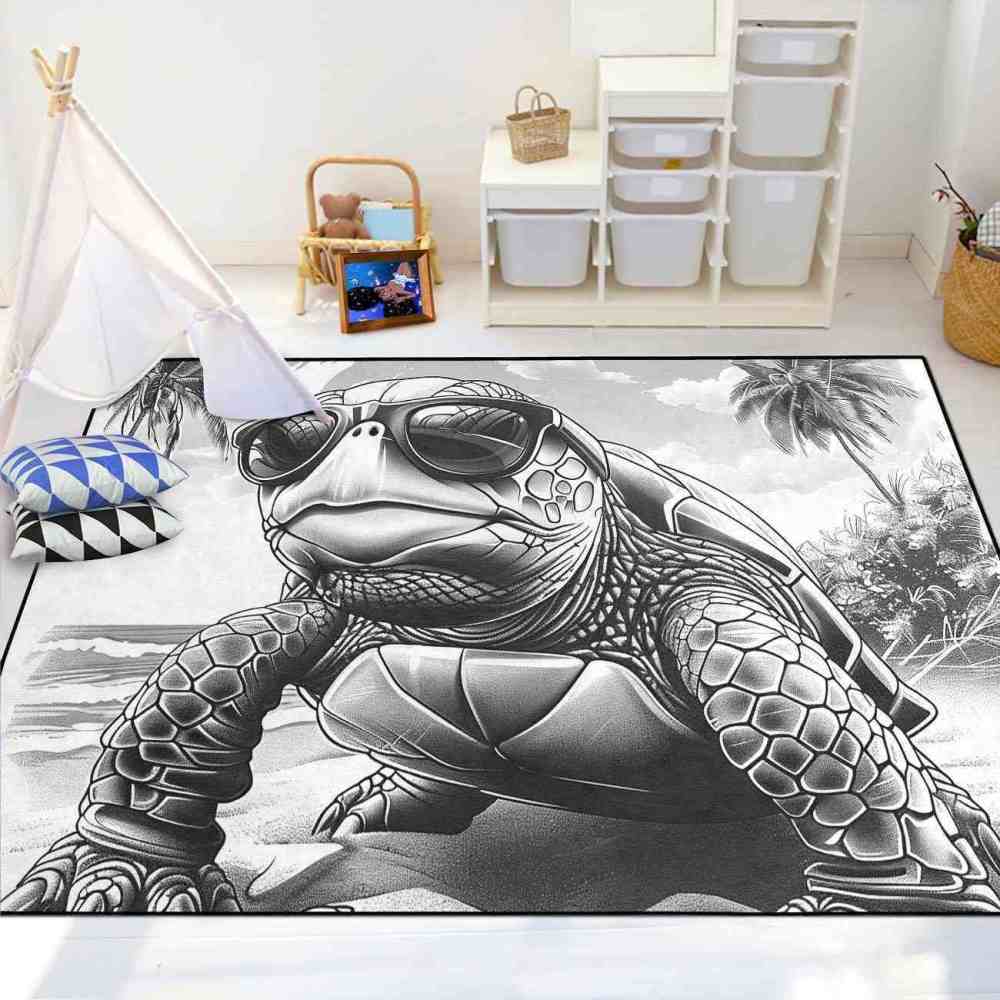 Cool Sunglasses Sea Turtle Area Rug Retro Dorm Decor | CozyLil