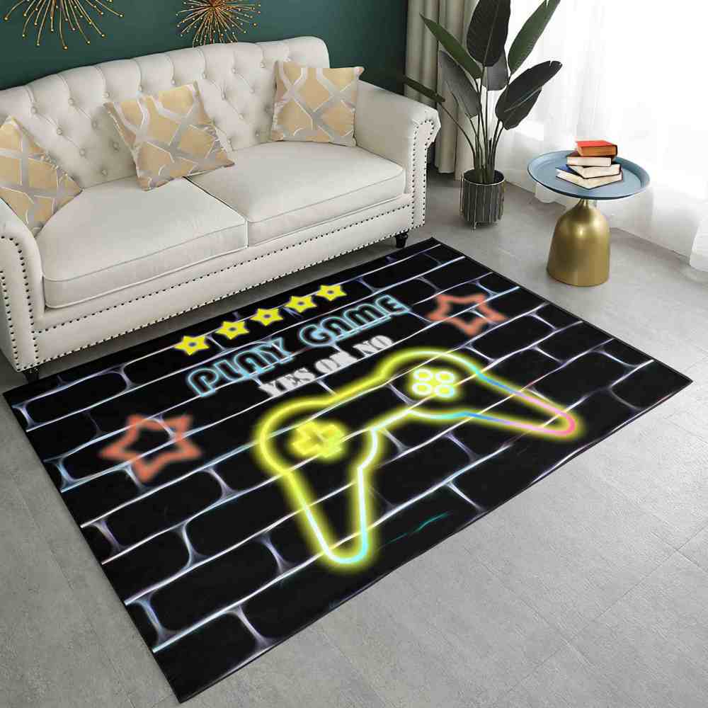 Vibrant Line Art Brick Wall Gamepad Printed Area Rug Boys Room | CozyLil