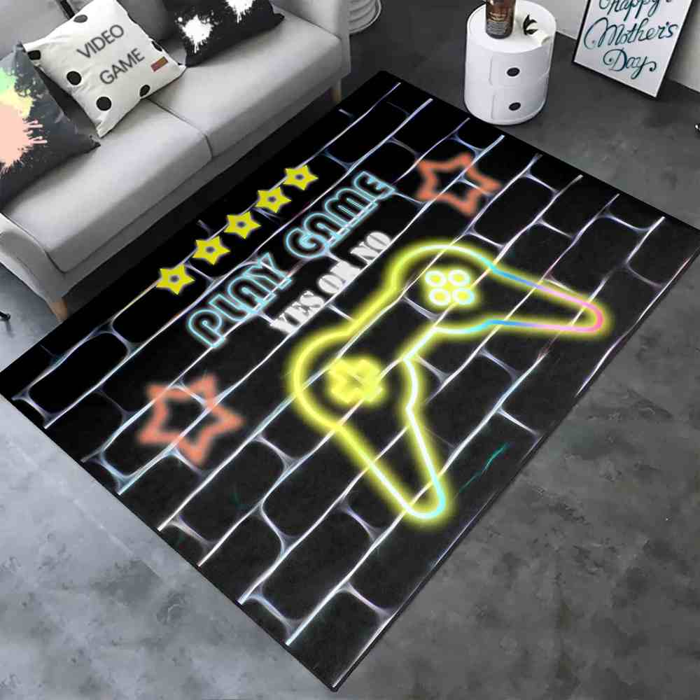 Vibrant Line Art Brick Wall Gamepad Printed Area Rug Boys Room | CozyLil