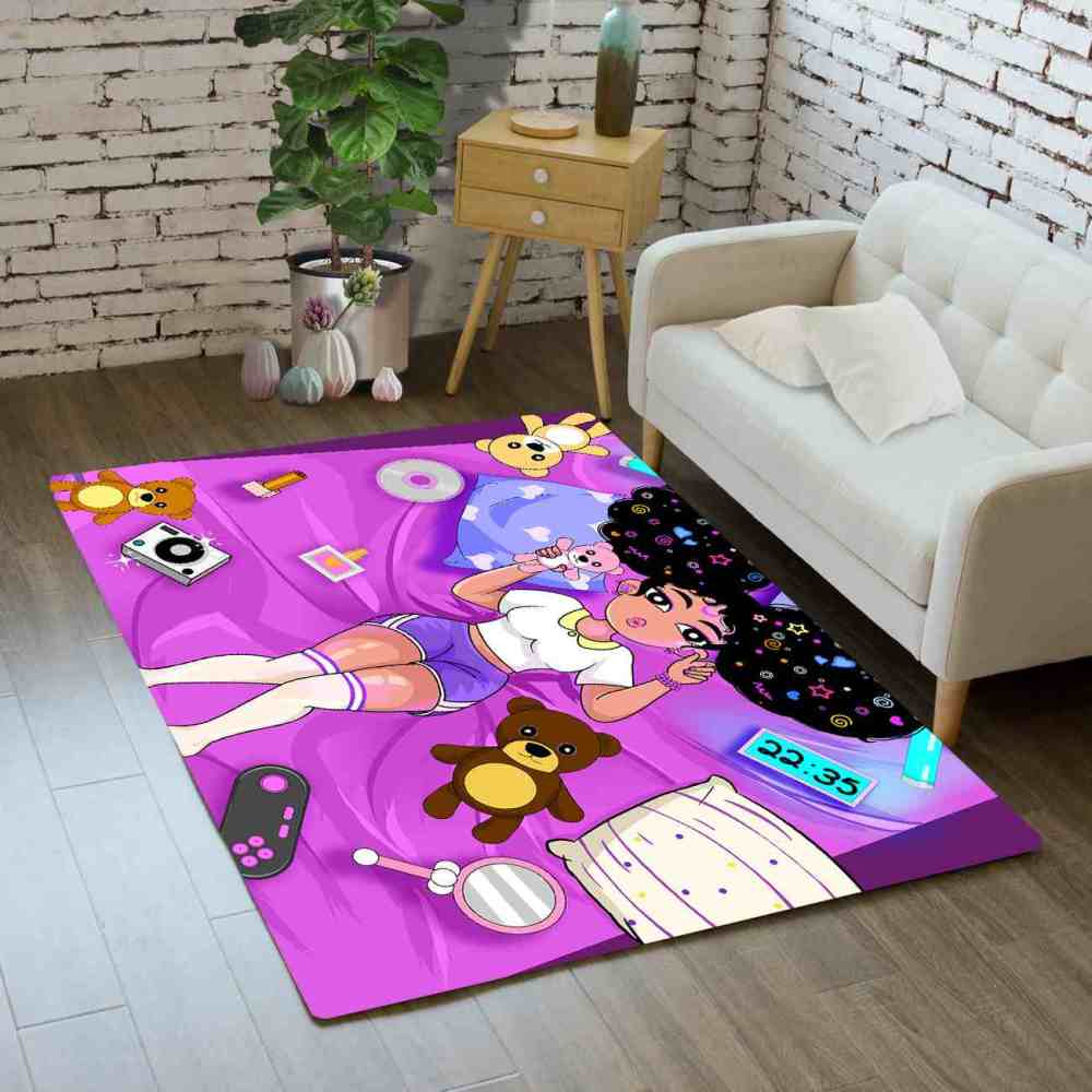 Gamer Girl Cosmic Hair Teddy Bear Play Mat Teen Room Area Rug | CozyLil
